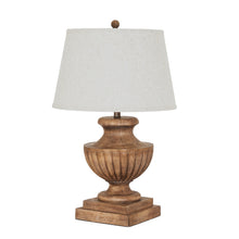 Load image into Gallery viewer, Wooden table lamp with a white lampshade on a white background
