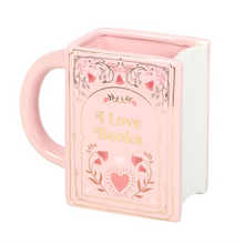 Load image into Gallery viewer, I Love Books Pink Book Shaped Mug
