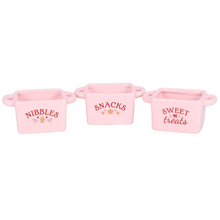 Load image into Gallery viewer, Set of 3 Sugarplum Bakery Snack Bowls
