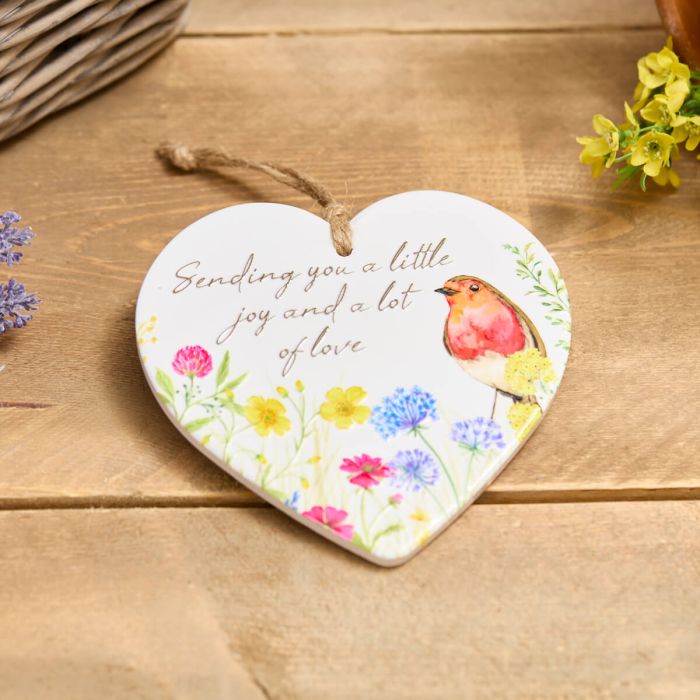 Ceramic Heart Robin Plaque