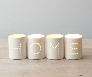 Set Of 4 Ceramic 'HOME' T-Light Holders