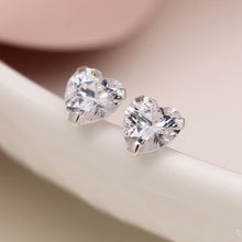 Load image into Gallery viewer, Sterling Silver Crystal Heart Stud Earrings - POM
