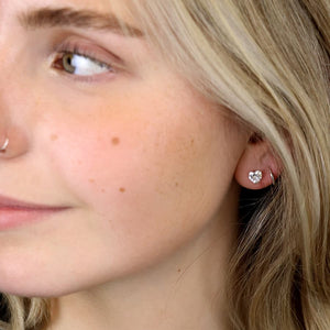 Sterling Silver Crystal Heart Stud Earrings - POM