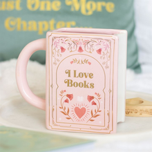 Load image into Gallery viewer, I Love Books Pink Book Shaped Mug
