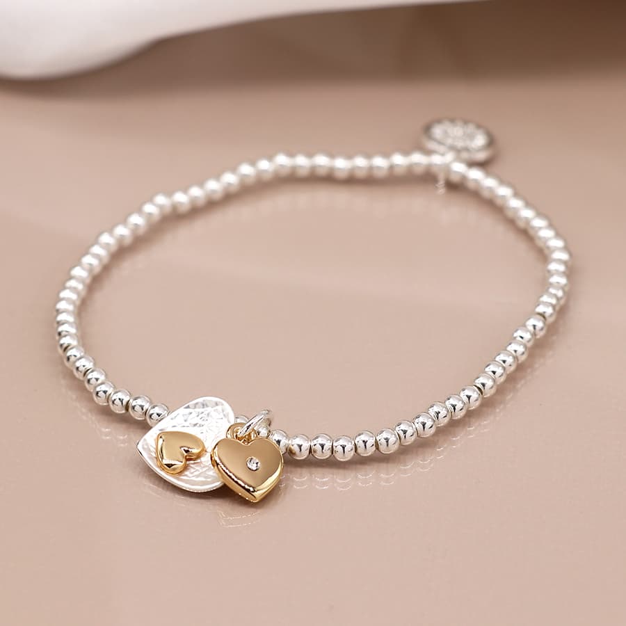 Silver And Gold Plated Double Heart Bracelet - POM
