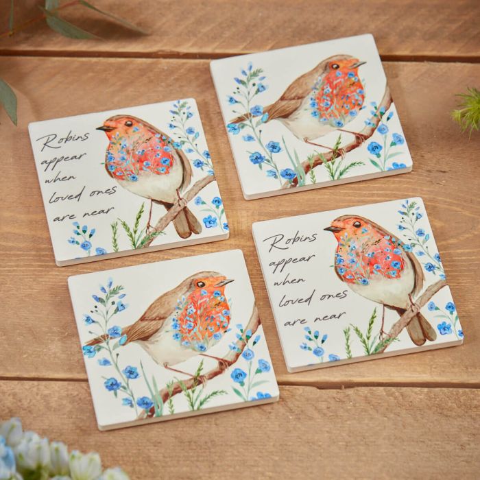 Robin Forget Me Not - Set Of 4 Coasters