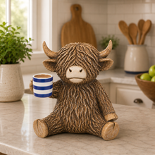 Load image into Gallery viewer, Highland Cow Holding A Cup Of Tea/Coffee
