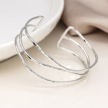 Load image into Gallery viewer, Silver Plated Hammered Triple Wave Strand Bangle
