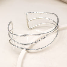 Load image into Gallery viewer, Silver Plated Hammered Triple Wave Strand Bangle
