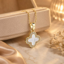 Load image into Gallery viewer, Gold Plated Crystal Edged Quatrefoil Necklace - POM
