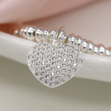 Load image into Gallery viewer, Silver Plated Pave Crystal Rounded Heart Bracelet

