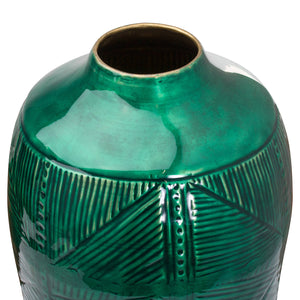 Aztec Collection Brass embossed Ceramic Dipped Urn Vase